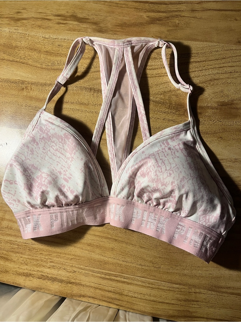 PINK Victoria's Secret Light Pink Printed Racerback Bralette